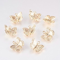 真鍮チャーム  カドミウムフリー＆ニッケルフリー＆鉛フリー  蝶  18KGP本金メッキ  10x11x3mm  穴：1mm&nbsp;KK-K215-21G