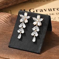 真鍮クリアキュービックジルコニアスタッドピアス  スターリングシルバー針925本  18KGP本金メッキ  花  30x13mm&nbsp;EJEW-D301-06G-03