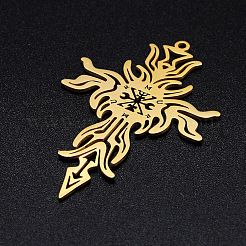 ステンレスペンダント201個  レーザー切断  クロス  ゴールドカラー  47.5x31x1mm  穴：1.6mm&nbsp;STAS-Q237-LA285