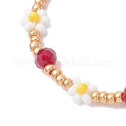 女性用ガラスシードビーズブレスレット  花  アクリルと亜鉛合金を使用  ホワイト  7-3/8インチ（18.7cm）&nbsp;BJEW-MZ00241-01