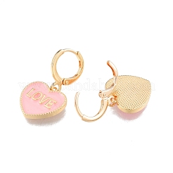 Heart with Word Love Enamel Dangle Leverback Earrings&nbsp;EJEW-N012-108B