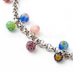 Millefiori Glass Charm Anklets&nbsp;AJEW-AN00441
