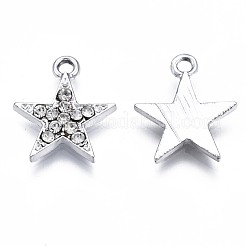 合金ペンダント  クリスタルラインストーン付き  カドミウムフリー＆鉛フリー  スター  プラチナ  16x14x2mm  穴：1.8mm&nbsp;ENAM-N054-53-RS