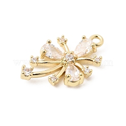 真鍮マイクロパヴェクリアキュービックジルコニアペンダント  14KGP本金メッキ  花のチャーム  20x11.5x3mm  穴：1.3mm&nbsp;KK-B179-10G-02