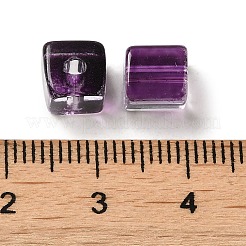 ツートンカラー透明ガラスビーズ  キューブ  パープル  6x6x7mm  穴：1.4mm&nbsp;X1-GLAA-NH0001-03E