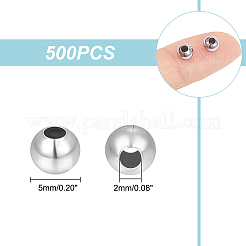 304ステンレス鋼中空丸型シームビーズ  ジュエリークラフト作り用  ステンレス鋼色  5mm  穴：2mm  500個/箱&nbsp;STAS-UN0043-16
