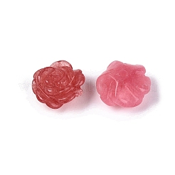 染色された天然の白翡翠の彫刻ビーズ  花バラ  片穴  ピンク  10x10x5.5~6mm  穴：0.9~1mm&nbsp;G-Q601-41B-01