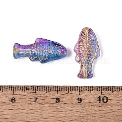 ベーキングペイント透明ガラスビーズ  魚  ゴールドライン入り  蘭  24.5~25x12~12.5x6~7mm  穴：1~1.2mm&nbsp;DGLA-N018-22B