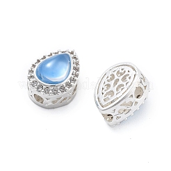 Brass Light Sky Blue Glass Teardrop Multi-Strand Links&nbsp;KK-B125-09S