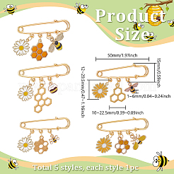 5Pcs Daisy & Bee Enamel Pins&nbsp;JEWB-PH01268