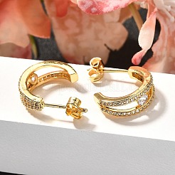 C-Shaped Brass Micro Pave Clear Cubic Zirconia Stud Earrings&nbsp;EJEW-C126-08G