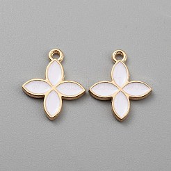 黄金の合金エナメルペンダント  クローバーチャーム  ホワイト  18x15.5x1.7mm  穴：1.5mm&nbsp;FIND-WH0110-840B
