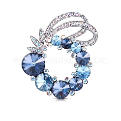 バックパックの服用の花の合金ラインストーンブローチ  カプリブルー  52x40mm&nbsp;PW-WG5389A-01