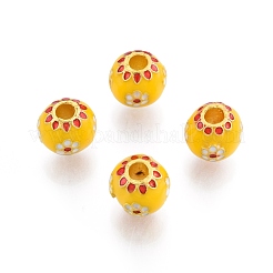 合金エナメルビーズ  マットゴールドカラー  花とロンデル  きいろ  9~9.5x9mm  穴：3mm&nbsp;PALLOY-P285-14MG-01