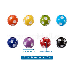 120 個 8 色不透明樹脂ビーズ  水玉模様の丸い  ミックスカラー  14mm  穴：1.5mm&nbsp;RESI-CW0001-06A