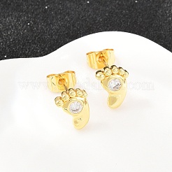 真鍮マイクロペーブクリアキュービックジルコニアスタッドピアス  長持ちメッキ  ラックめっき  鉛フリー＆カドミウムフリー  フィート  9.5x7mm&nbsp;EJEW-F405-21A-G