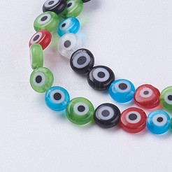 手作りナザールボンジュウランプワークビーズ連売り  フラットラウンド  カラフル  6x2.5mm  穴：1mm  約64個/連  13.7インチ（35cm）&nbsp;LAMP-J089-A01