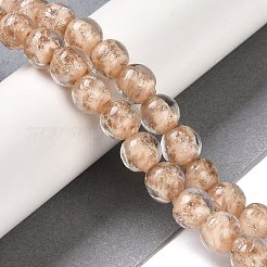 手作りゴールドパウダー入りランプワークビーズ  ラウンド  湯通しアーモンド  8~8.5x7.5~8mm  穴：1.5mm  約48個/連  14.02''（35.6センチメートル）&nbsp;X-LAMP-Z009-01J