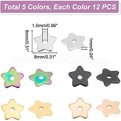 60Pcs 5 Colors 304 Stainless Steel Beads&nbsp;STAS-UN0039-52