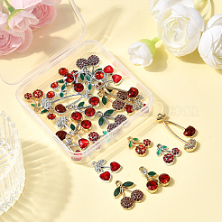 24 個 12 スタイルラックメッキ合金ペンダント  ラインストーン付き  混合図形  ミックスカラー  14.5~31x14~18x3~5mm  穴：1.6~2mm  2個/スタイル&nbsp;FIND-SC0019-90