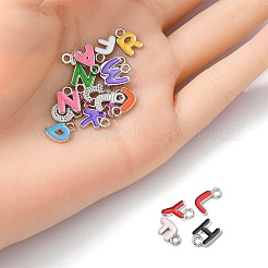 20個の合金ペンダント  エナメル  ミックスカラーランダムレターチャーム  プラチナ  10x7~9x1.5mm  穴：1.6mm&nbsp;ENAM-YW0002-54P