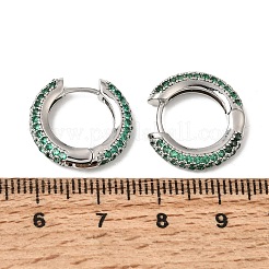 真鍮製マイクロパヴェキュービックジルコニアフープピアス  鉛フリー＆カドミウムフリー  ラックめっき  長持ちメッキ  プラチナ  シーグリーン  17~17.5x3~3.5mm&nbsp;KK-CBA8324-24P-01