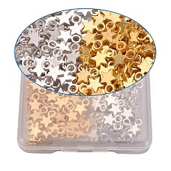 チベット風合金チャーム  スター  ゴールデン＆シルバー  10x8x2mm  穴：2.5mm  160個/箱&nbsp;TIBEP-YW0001-25