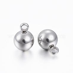 変色しにくい201ステンレススチール製ラウンドボールチャーム  ステンレス鋼色  11x8mm  穴：2mm&nbsp;STAS-H376-34