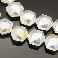 六角電気メッキABカラーメッキガラスビーズ連売り  多面カット  ゴーストホワイト  15x14x8mm  穴：1mm  約50個/連  30インチ&nbsp;EGLA-P015-AB01