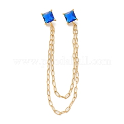 304 Stainless Steel Pave Cubic Zirconia Square Hanging Chain Brooch&nbsp;JEWB-S021-02G-04