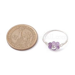 花の天然宝石リング  女性用銅線巻きリング  銀  内径：19~19.5mm&nbsp;RJEW-JR00711-02