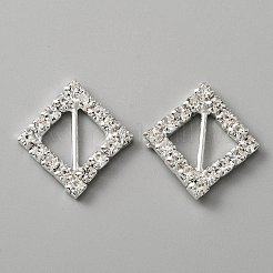 合金スライドバックル  クリスタルラインストーン付き  ウェビングベルトバックル  服の装飾  銀  菱形  21.5x20x3mm&nbsp;FIND-WH0146-21B