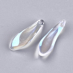 クリアガラスペンダント  ABカラーメッキ  葉  クリアAB  26x8.5x3.5mm  穴：0.5mm&nbsp;GGLA-S043-05A