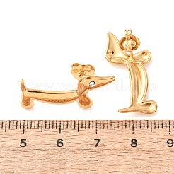 304ステンレススチールラインストーンスタッドピアス  ダックスフント犬  ゴールドカラー  13x26mm&nbsp;EJEW-D366-02G