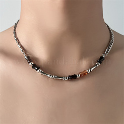 Natural Agate Bamboo Shaped Beaded Stainless Steel Chain Necklaces for Men&nbsp;FS-WGC7B96-01