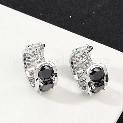 Brass Black Cubic Zirconia Hoop Earrings&nbsp;EJEW-Q016-11P
