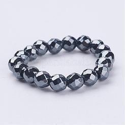 非磁性合成ヘマタイトビーズストレッチリング  多面カット  20mm&nbsp;RJEW-JR00193