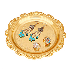 鉄製サービングトレイ  スナックケーキ用  食べ物  ラウンド  ゴールドカラー  197x200x17mm&nbsp;DIY-WH0888-445G