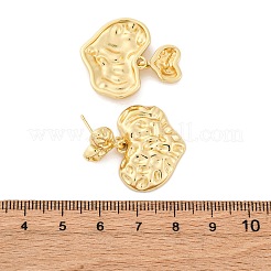 Hammered Heart Brass Dangle Stud Earrings&nbsp;EJEW-R025-23G