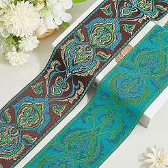 5mのポリエステル刺繍リボン  洋服アクセサリー  ダークターコイズ  3-1/2インチ（90mm）  約5.47ヤード（5m）/セット&nbsp;OCOR-GF0005-42D