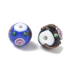 手作りゴールドパウダー入りランプワークビーズ  花の丸  ミックスカラー  12~13.5x10~11.5mm  穴：2mm&nbsp;LAMP-D303-01