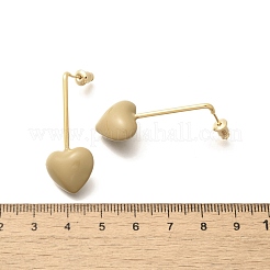 真鍮製ハートダングルスタッドピアス  女性用エナメル入り  ゴールドカラー  ライトカーキ  35x15.5mm&nbsp;EJEW-A121-19B-03