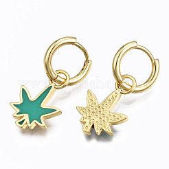Brass Enamel Huggie Hoop Earrings&nbsp;EJEW-T014-28G-02-NF