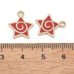 合金エナメルチャーム  スターのチャーム  ラックめっき  ゴールドカラー  ファイヤーブリック  15.5x13x1.4mm  穴：1.6mm&nbsp;ENAM-G235-15G-05