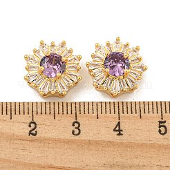 真鍮パヴェキュービックジルコニアマルチ連リンク  花  18KGP本金メッキ  パープル  14.5x7.5mm  穴：1.6mm&nbsp;KK-B096-17G-01