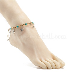 Synthetic Turquoise Braided Bead Anklet&nbsp;AJEW-AN00483