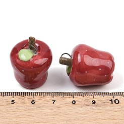 手作りの磁器のペンダント  鉄パーツ  りんごチャーム  プラチナ  レッド  28x21mm  穴：4x3mm&nbsp;PR-CBA13CB-01P