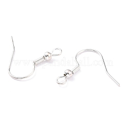 304ステンレススチールピアスフック  耳ワイヤー  水平ループ付き  925銀メッキ  20x20x3mm  穴：2mm  21ゲージ  ピン：0.7mm&nbsp;STAS-T031-17S