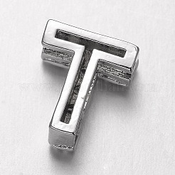 Platinum Plated Brass Micro Pave Cubic Zirconia Letter Slide Charms&nbsp;ZIRC-E015-04T