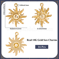 真鍮製ペンダント16個  ニッケルフリー  太陽  18KGP本金メッキ  17.5x15.5x3mm  穴：1mm&nbsp;KK-BBC0023-82G